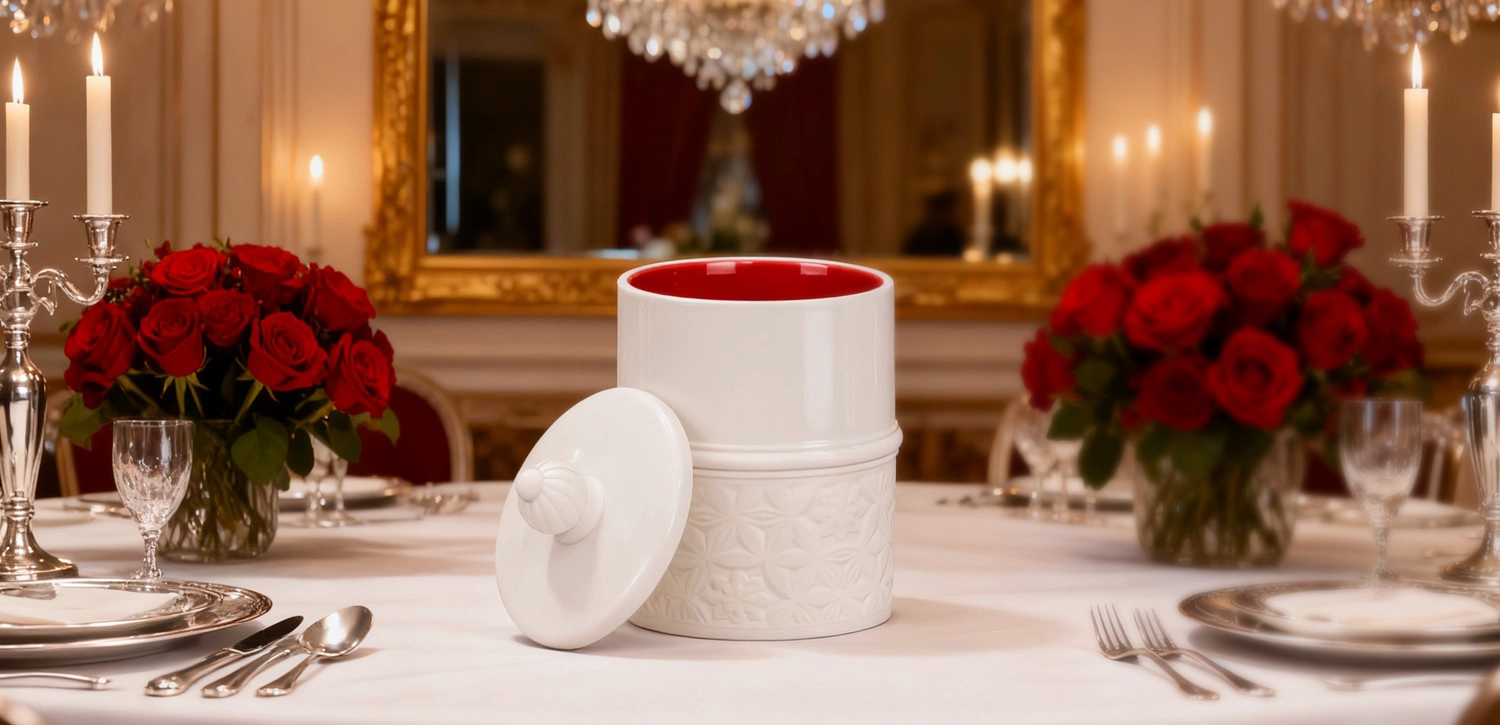 Wholesale red and black color combination scented ceramic candle jars with lids