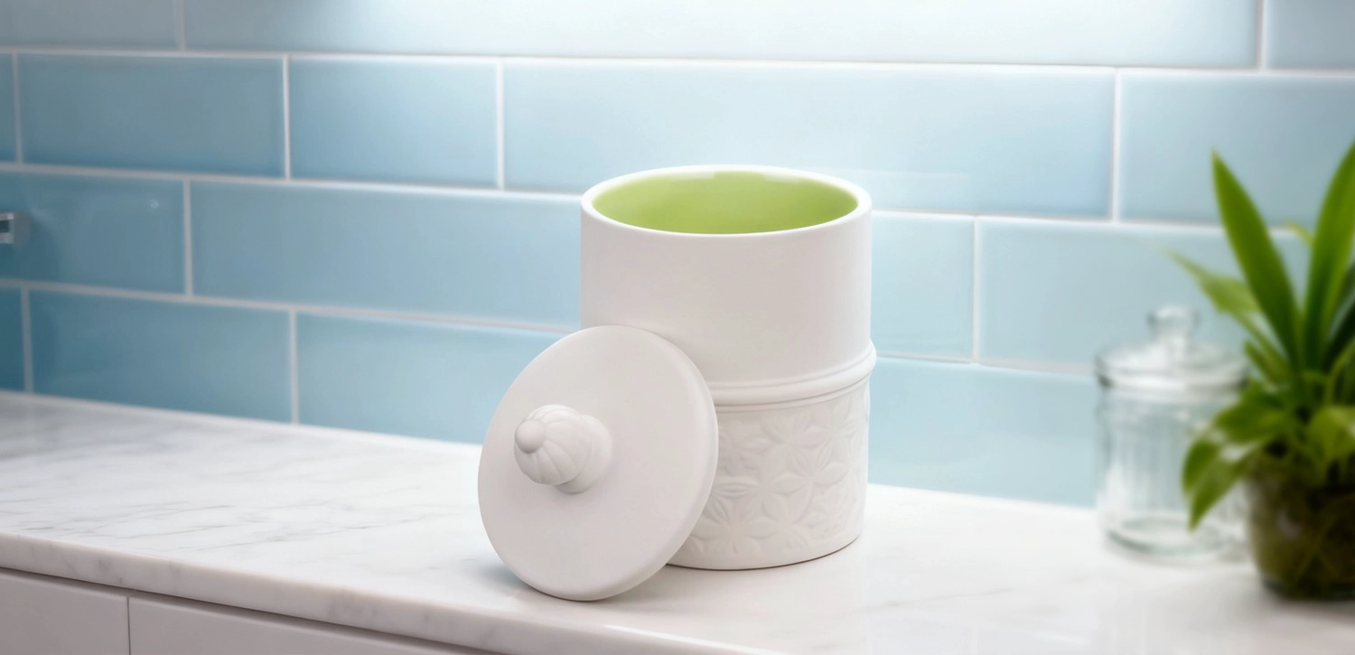 Factory direct sale of plain white and tender green ceramic candle jars with lids