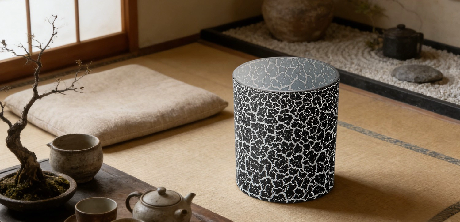 Wholesale black and white cracked texture glass candle jars for aromatherapy containers