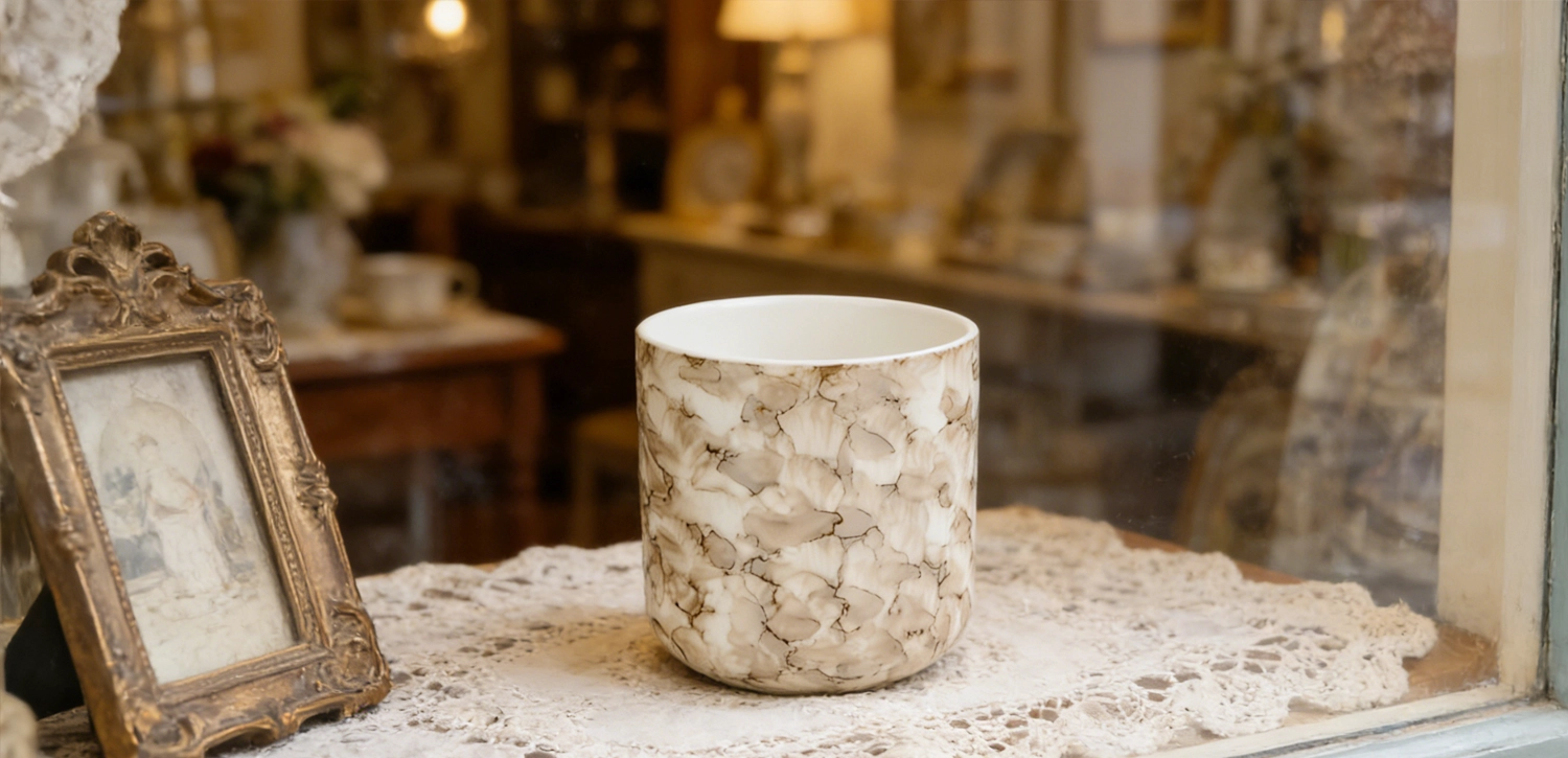 Beige Marble Pattern Ceramic Candle Jar Reusable Empty Vessel for Scented Candles