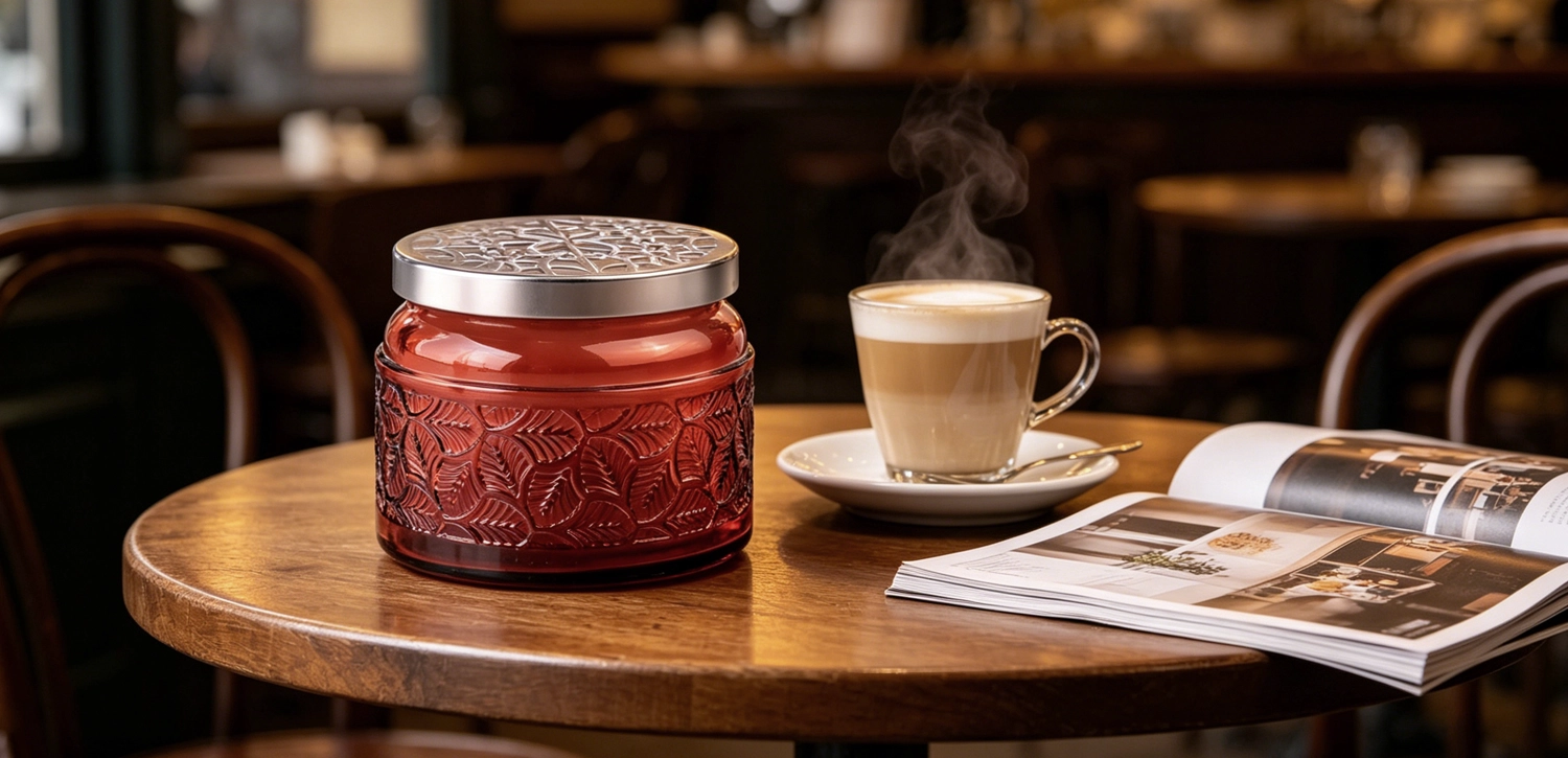 Wholesale Red Embossed Glass Candle Jars with Metal Lids