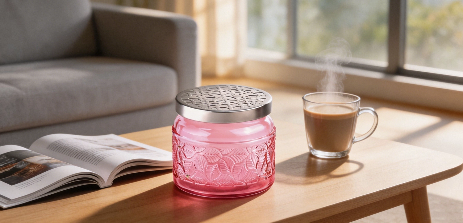 Wholesale Pink Embossed Glass Candle Jars with Metal Lids