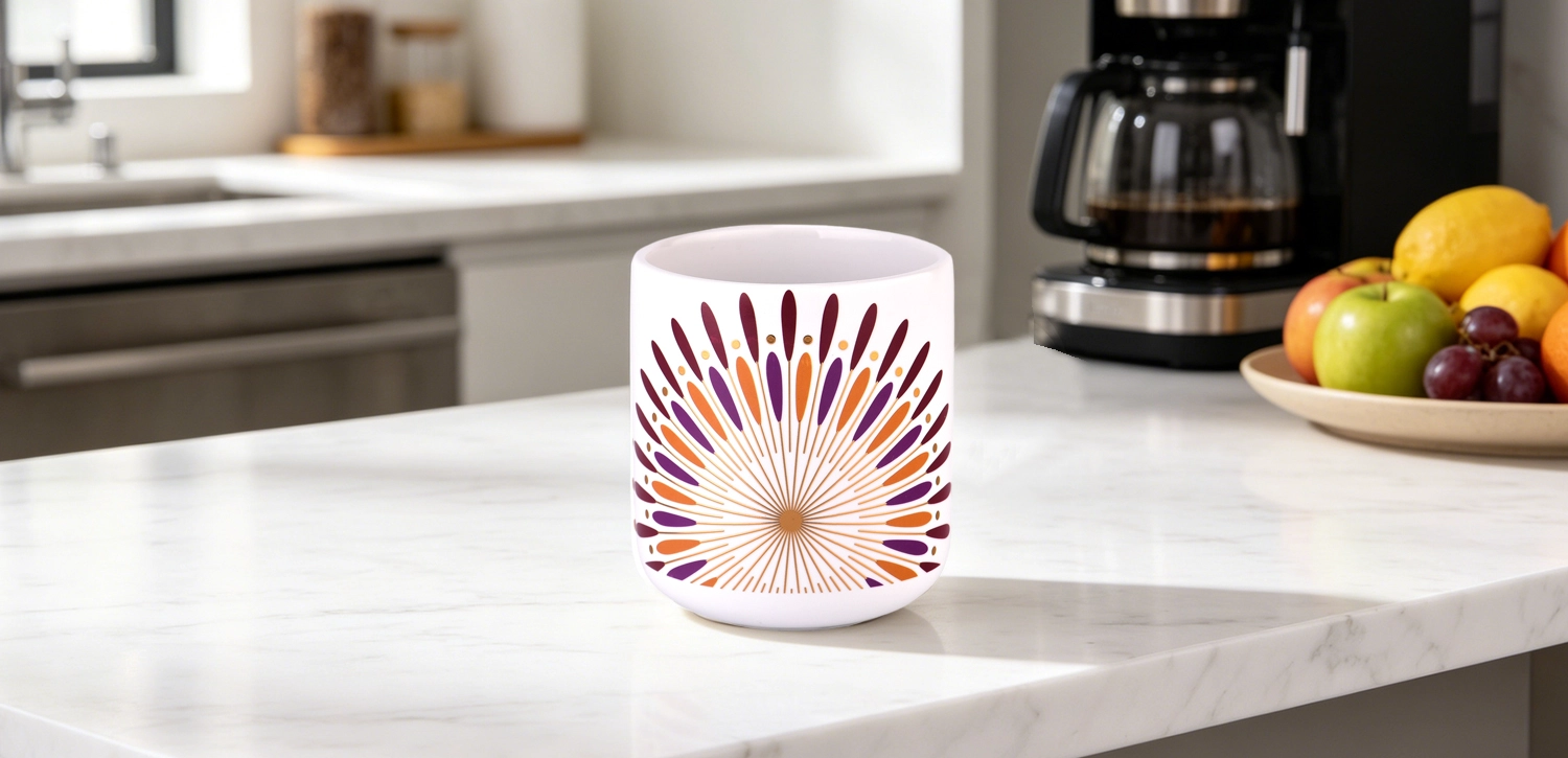 Custom Decorative Ceramic Candle Jar with Colorful Sunburst Pattern