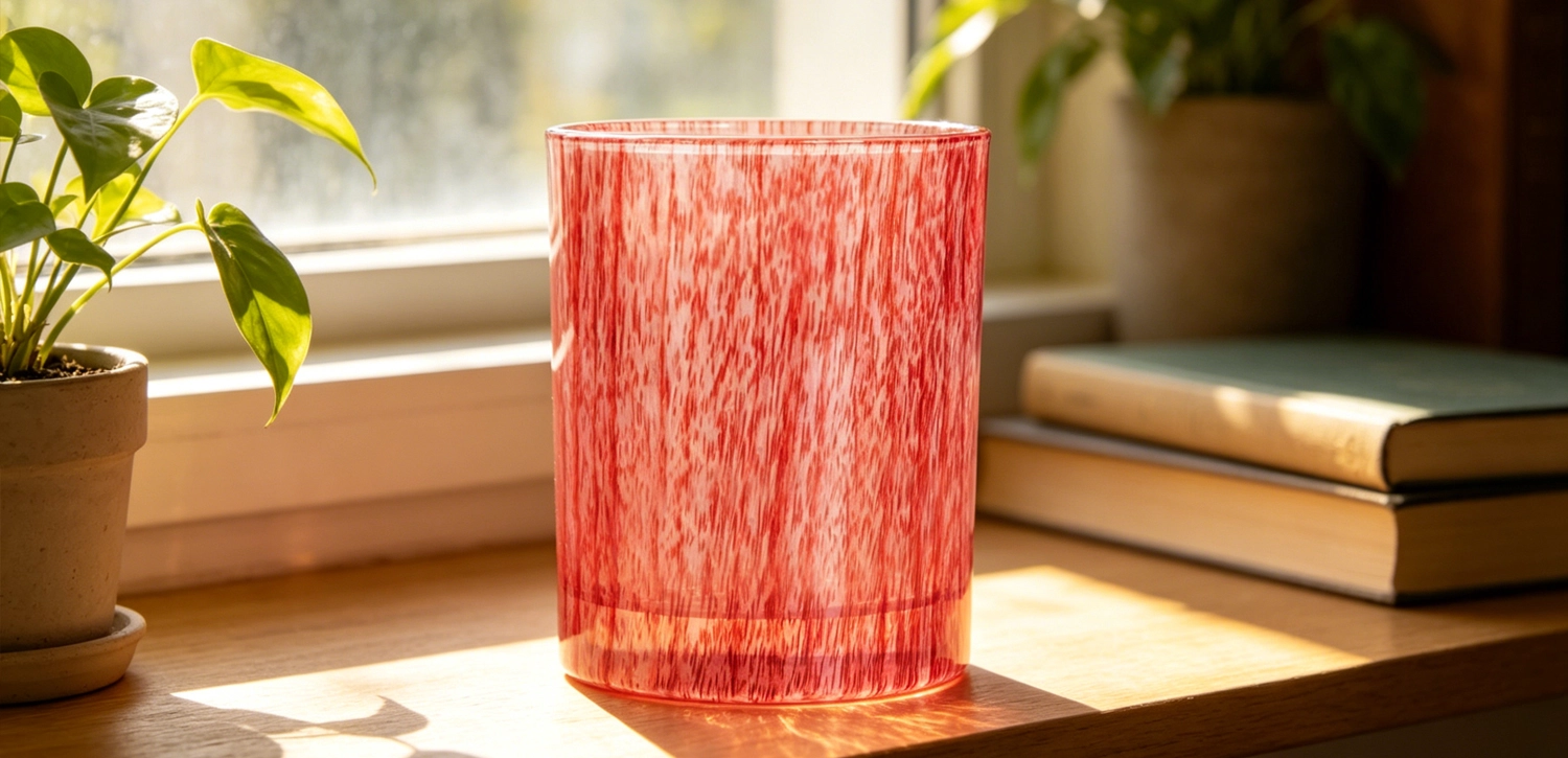 Wholesale Red Ribbed Glass Candle Jars Decorative Candle Containers