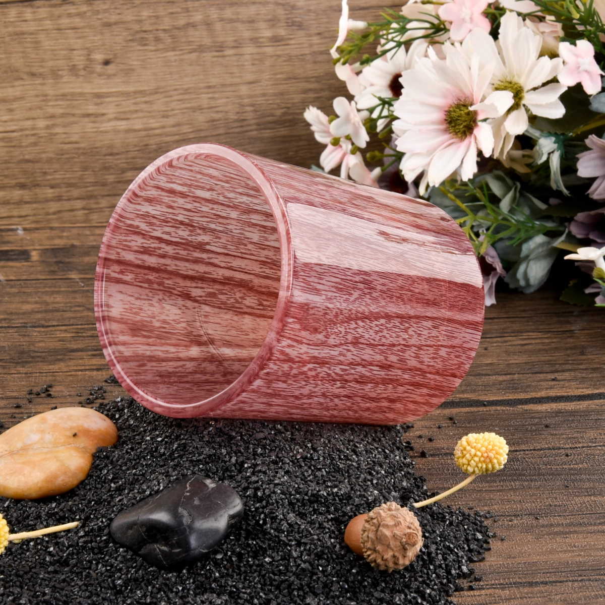 Wholesale Red Ribbed Glass Candle Jars Decorative Candle Containers