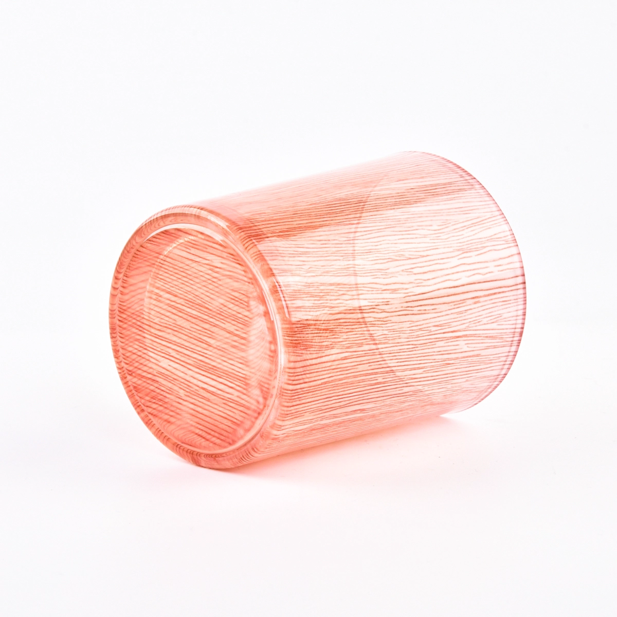 Wholesale Coral Pink Ribbed Glass Candle Jars Custom Luxury Candle Containers