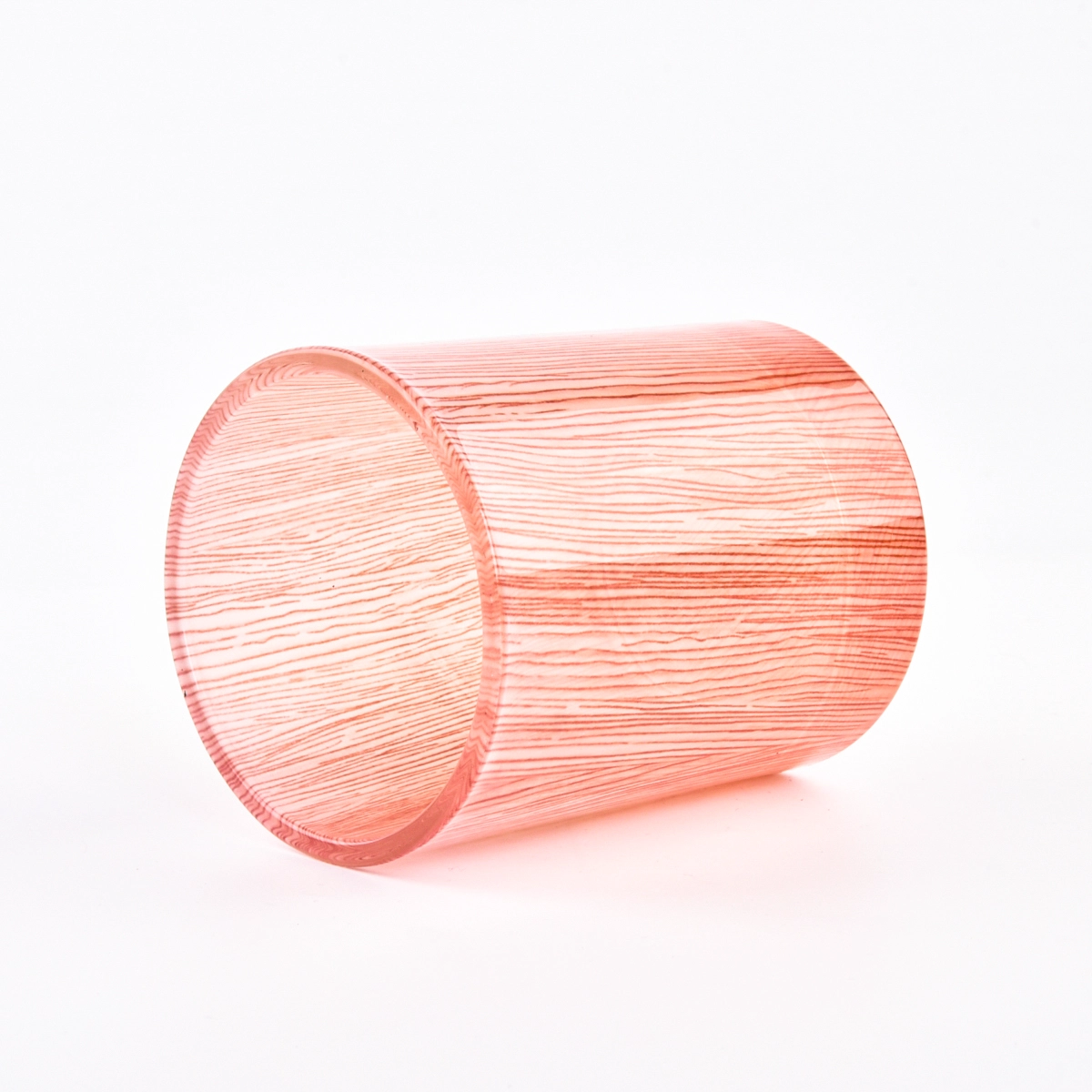 Wholesale Coral Pink Ribbed Glass Candle Jars Custom Luxury Candle Containers