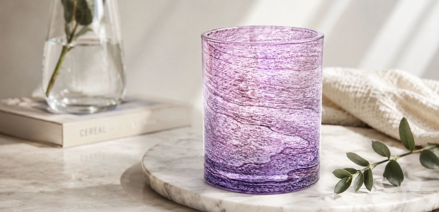 Luxury Frosted Purple Glass Candle Vessels Wholesale Decorative Candle Jar Supplier