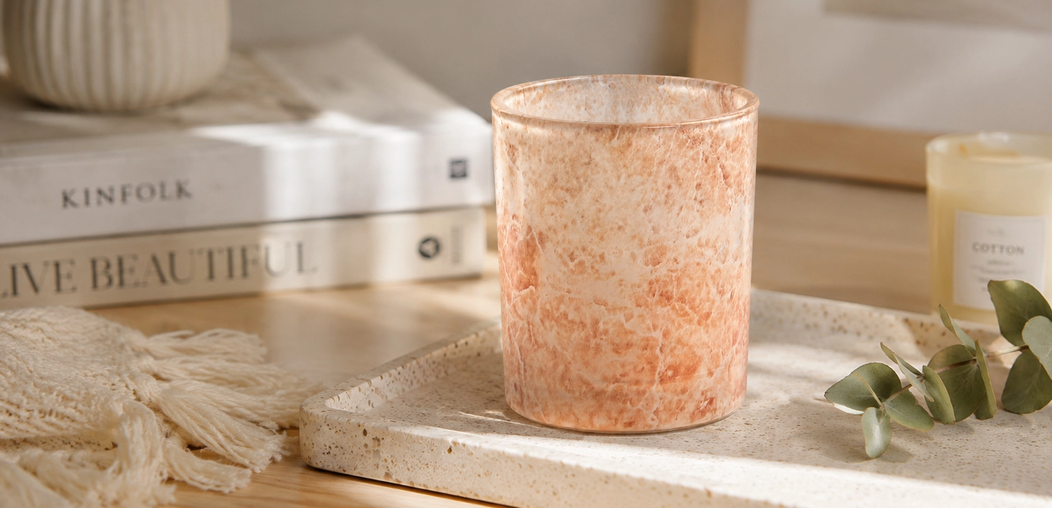 Luxury Marble Texture Glass Candle Vessels Wholesale