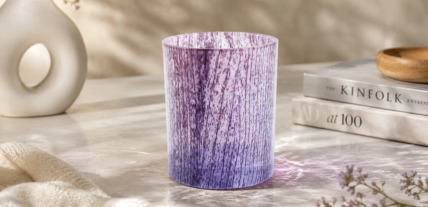 Custom Frosted Purple Glass Candle Jar with Vintage Finish