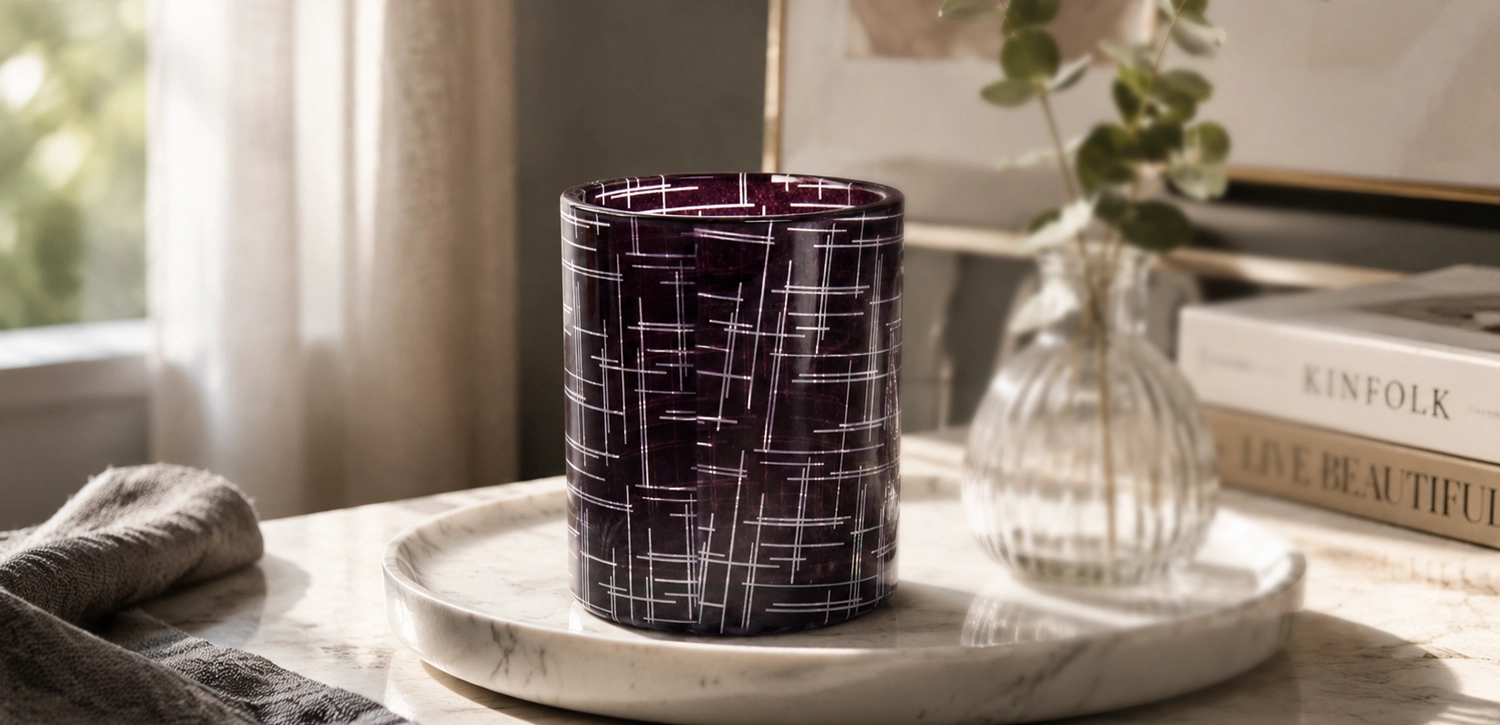 Wholesale Smoky Plum Geometric Glass Candle Jars Decorative Candle Containers
