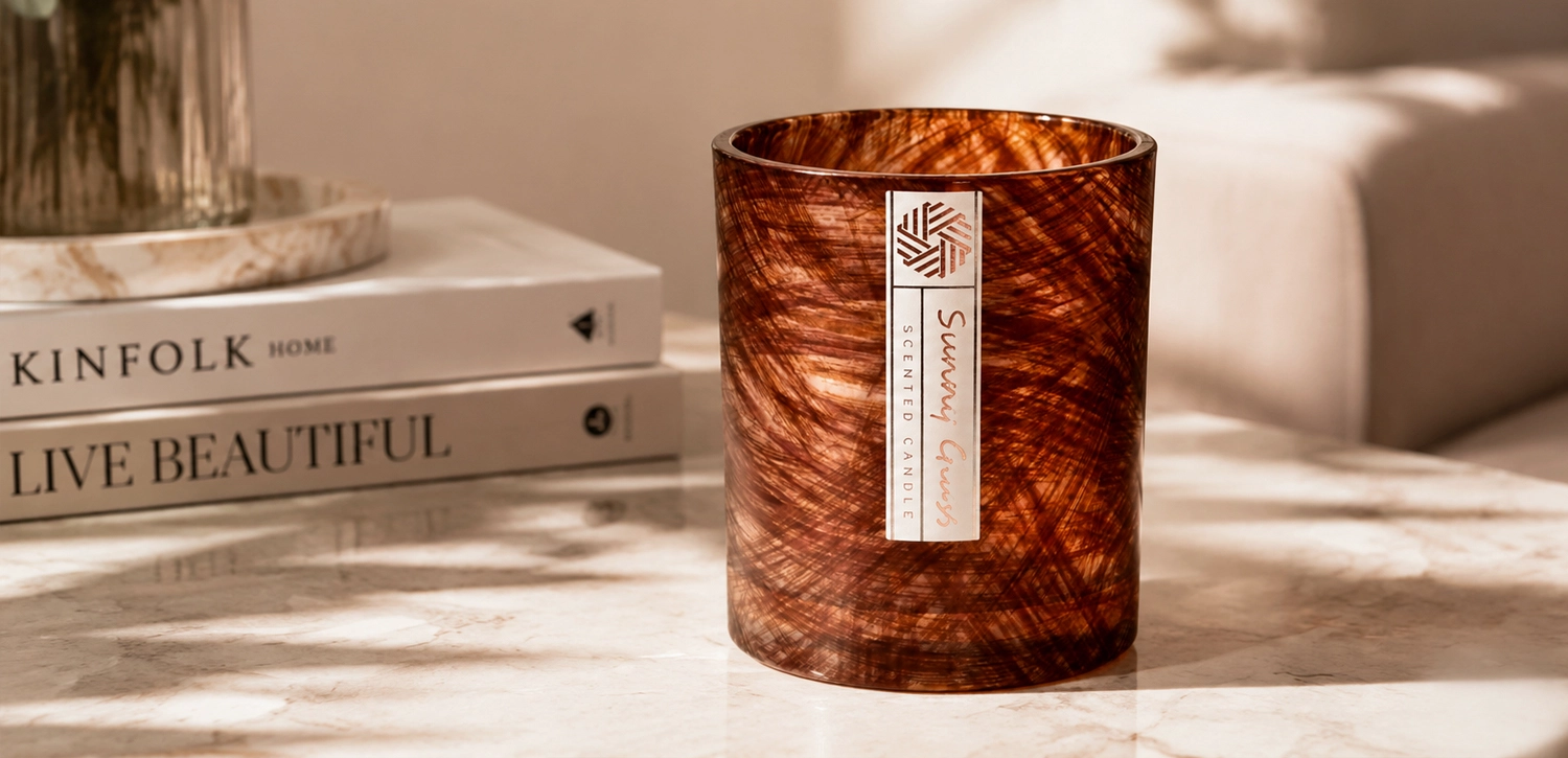 Wholesale Copper-Toned Swirl Glass Candle Holders Bulk Warm Luxury Vessels