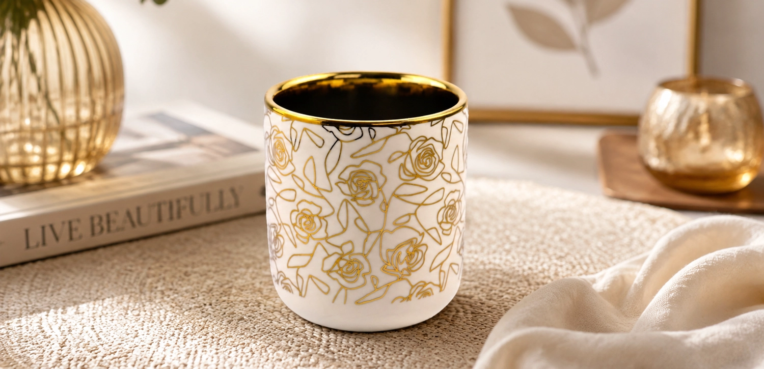 Custom Floral Ceramic Candle Holder Decorative Ceramic Candle Vessel