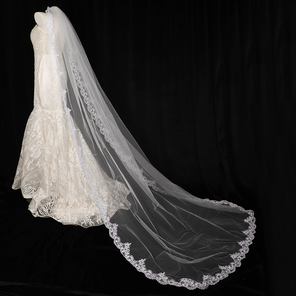 CYG Velo da sposa romantico all'ingrosso da 3 metri con motivo ricamato in organza con pettine