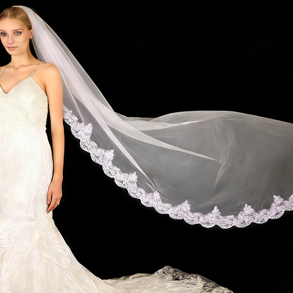 CYG Velo da sposa romantico all'ingrosso da 3 metri con motivo ricamato in organza con pettine