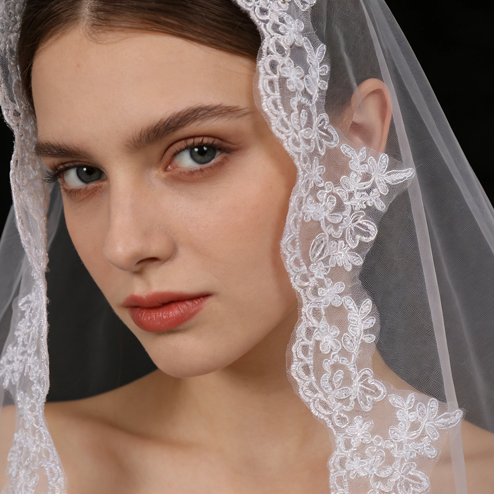 CYG Velo da sposa romantico all'ingrosso da 3 metri con motivo ricamato in organza con pettine