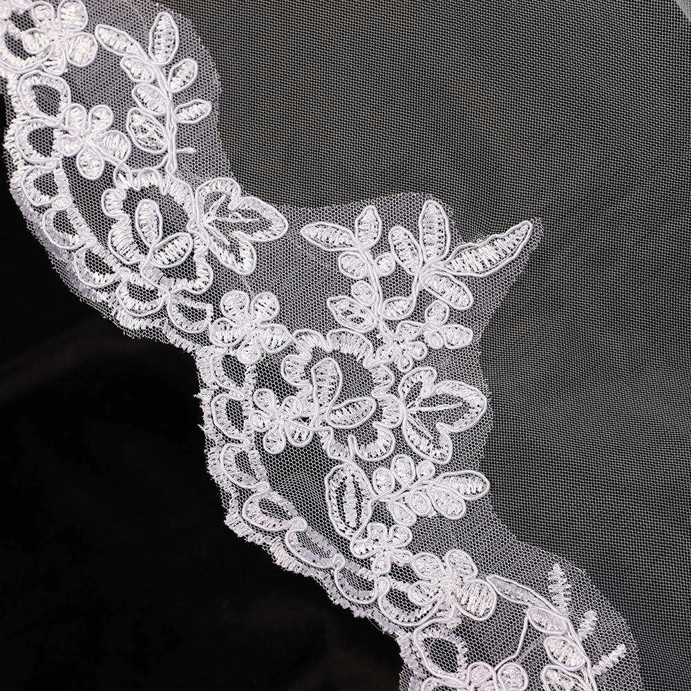 CYG Velo da sposa romantico all'ingrosso da 3 metri con motivo ricamato in organza con pettine
