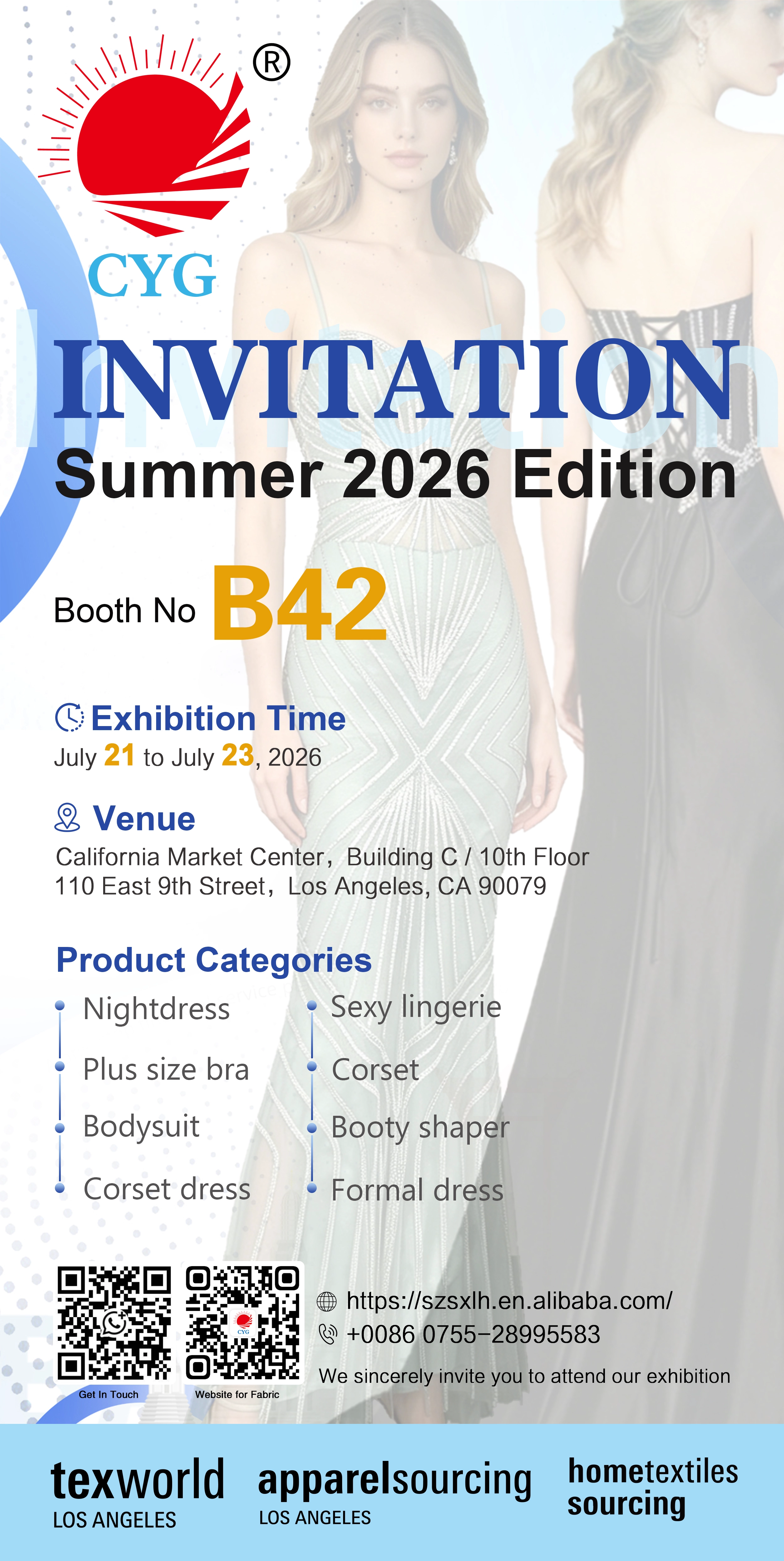 CYG (Chenyangguang) asiste a la exposición Texworld Los Ángeles Verano 2026, el stand B42 da la bienvenida a los compradores globales