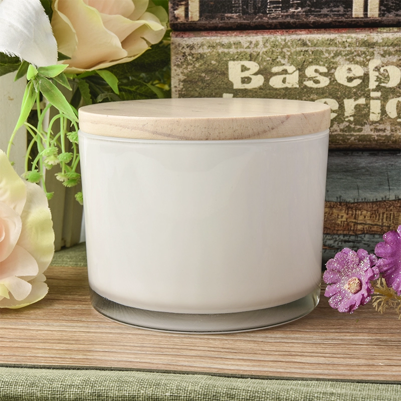 14 oz wide mouth glass candle container in white color