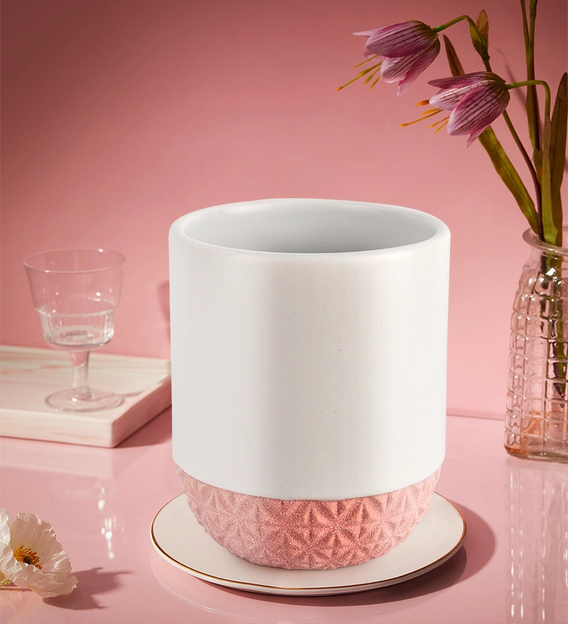 Custom pink bottom ceramic candle jars for home decor wedding Custom pink bottom ceramic candle jars for home decor wedding