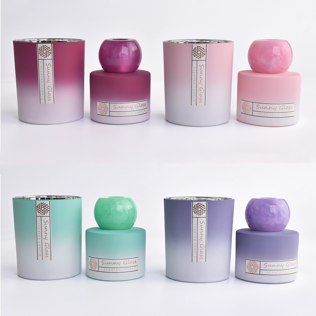 Gradual Change Pink Empty Glass Jars And Holders For Candles Diffuser Bottle
