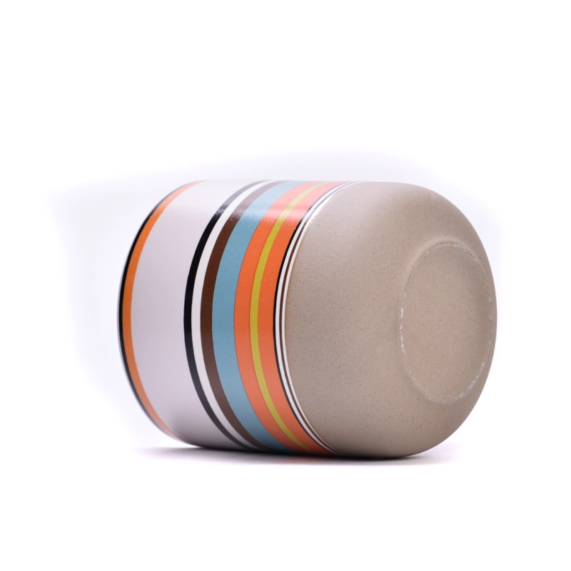 ceramic candle jars with colorful stripe decorative candle holders