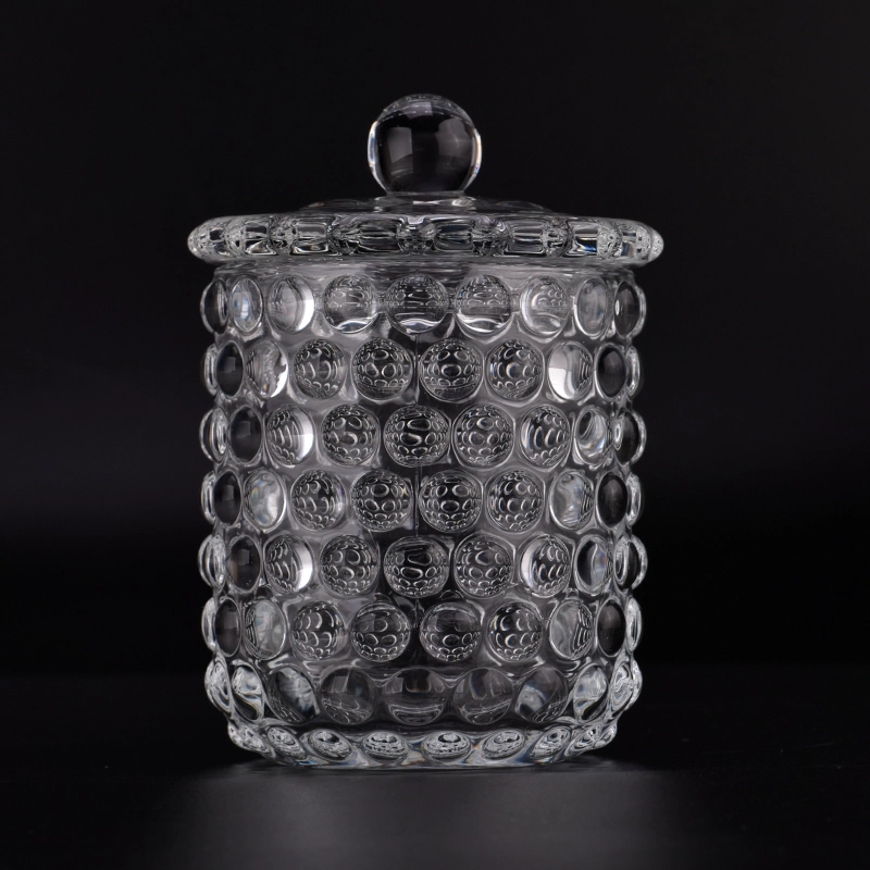 10oz Crystal Glass Candle Jar with Glass Lid with bubble designs