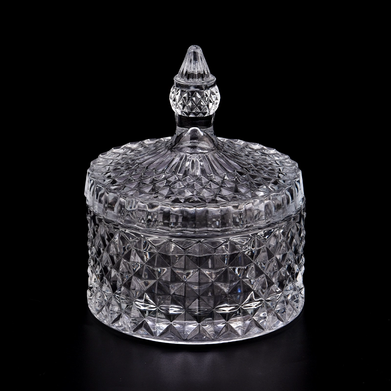 GEO cut Luxury high white empty glass candle jars with glass lids GEO cut Luxury high white empty glass candle jars with glass lids
