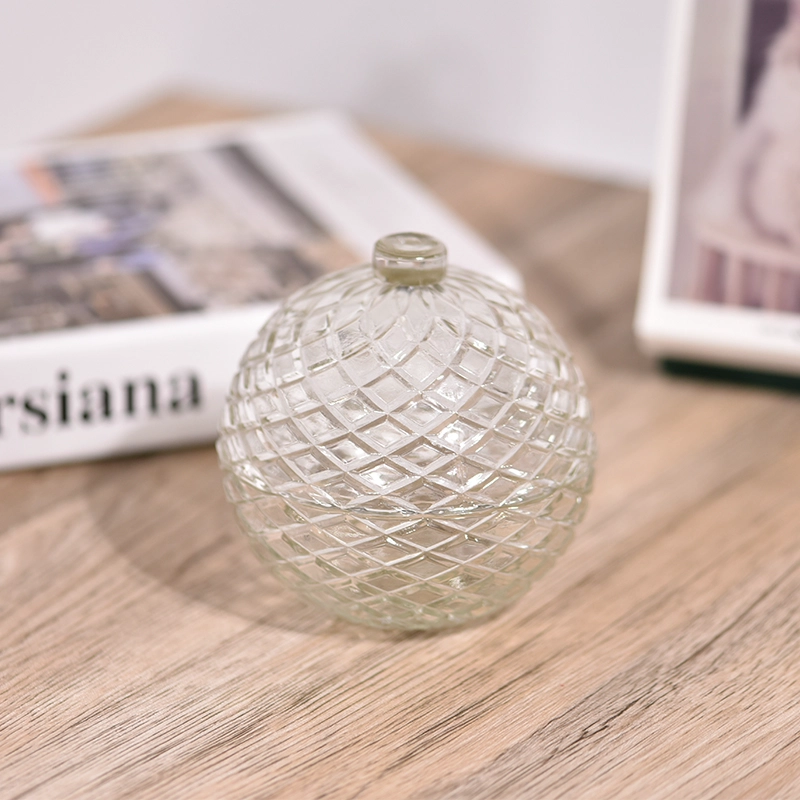 custom diamond geo cut ball shaped glass candle jars with lids for Christmas