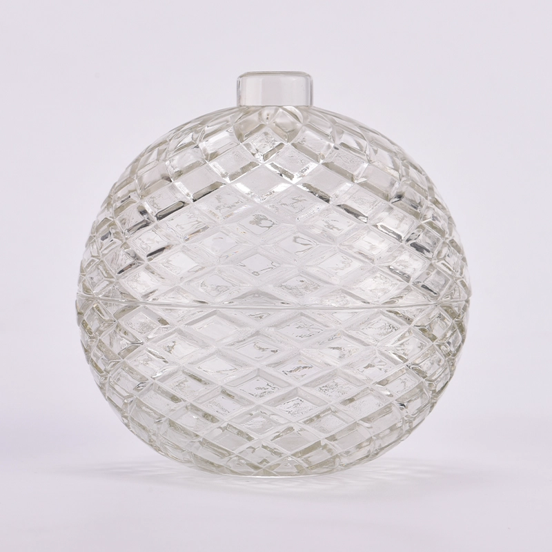 custom diamond geo cut ball shaped glass candle jars with lids for Christmas