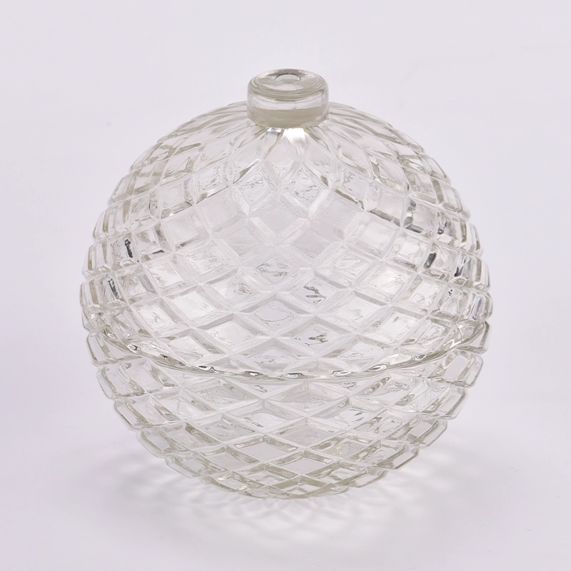 custom diamond geo cut ball shaped glass candle jars with lids for Christmas