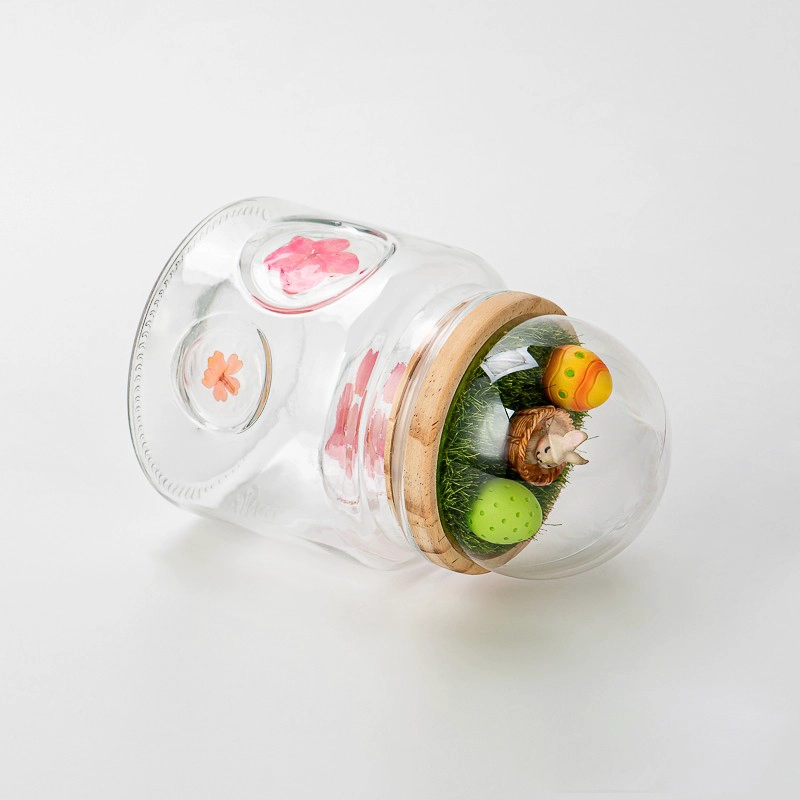 500ml glass candle jars with wood lid with cutom designs