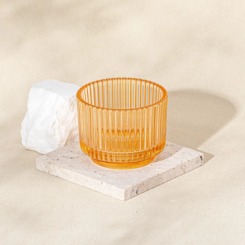 4oz transparent color glass candle jars with texture and stand