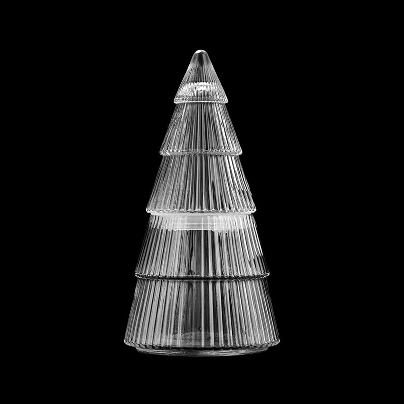 Christmas tree shaped glass jars with glass lid for candle filling