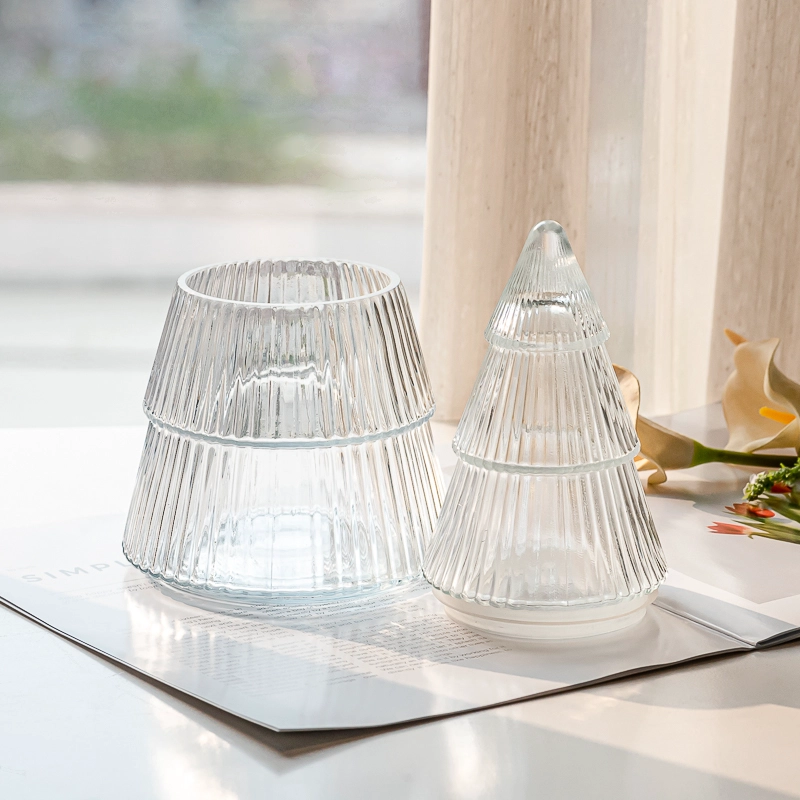Christmas tree shaped glass jars with glass lid for candle filling