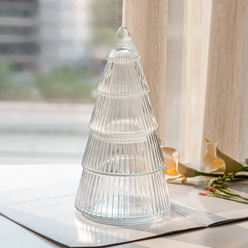 Christmas tree shaped glass jars with glass lid for candle filling
