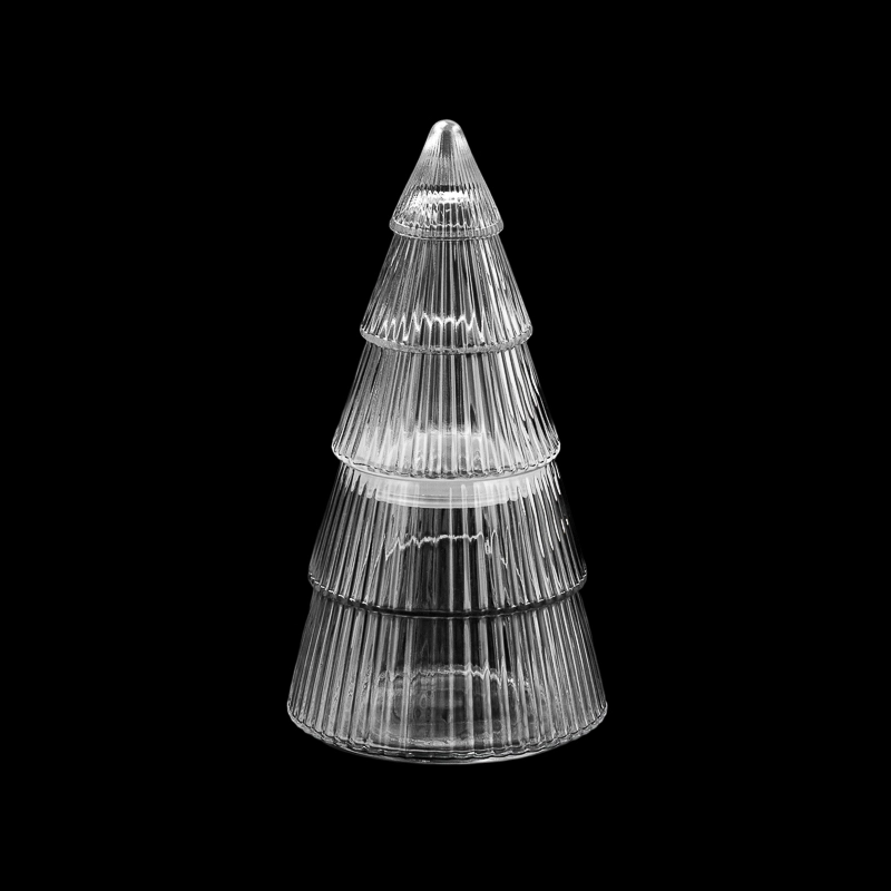 Christmas tree shaped glass jars with glass lid for candle filling