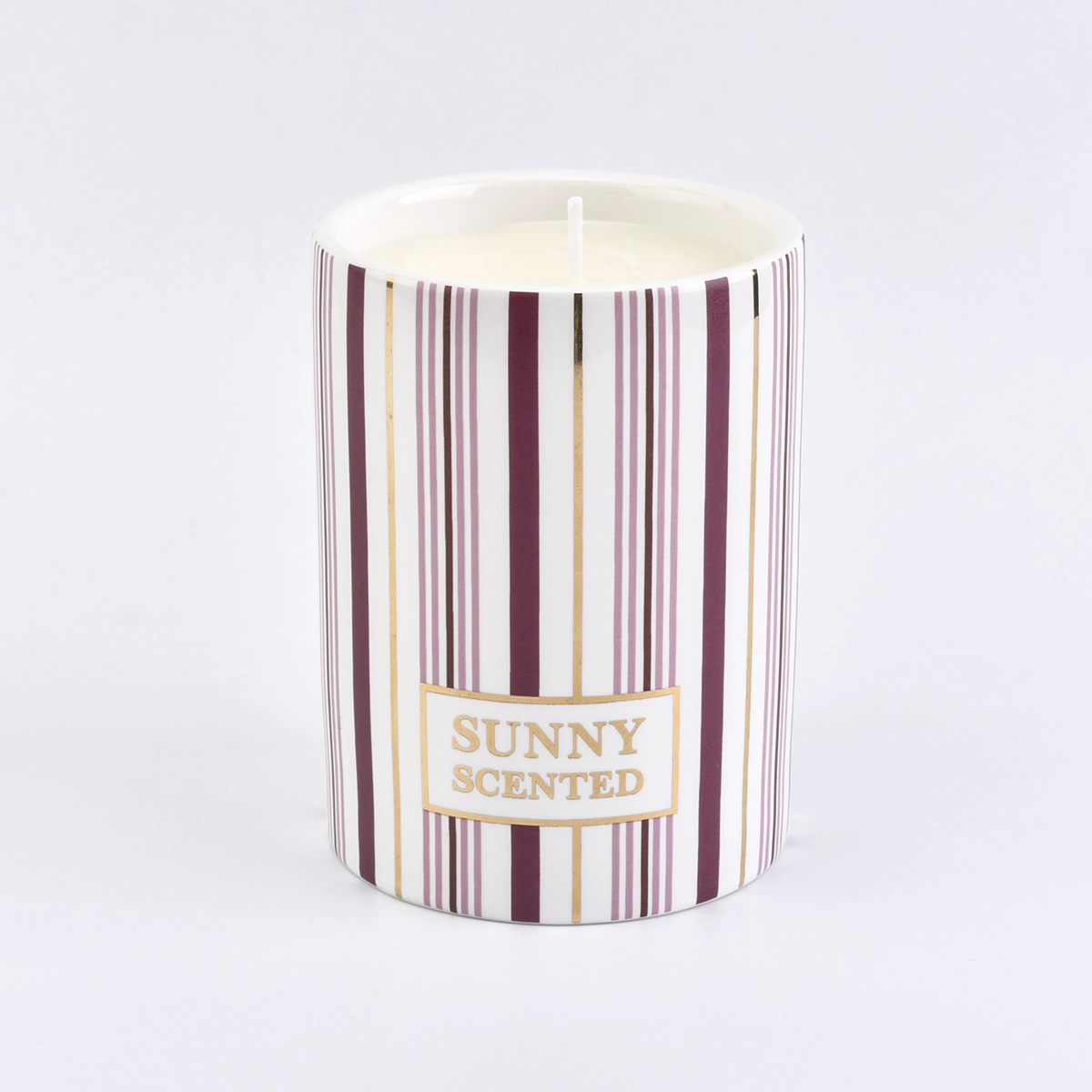 cylinder ceramic candle jar with stripes, decorative ceramic candle holder