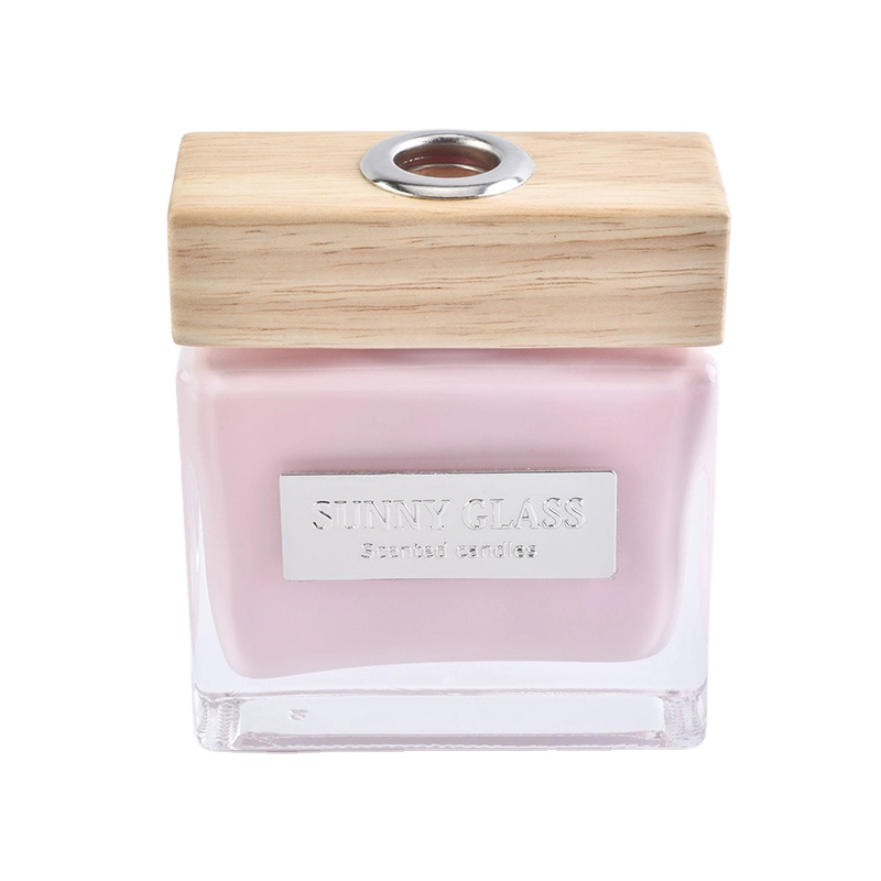Sunny Scented Square Glass Aroma Bottle Reed oil Diffuser bottles with wood cap