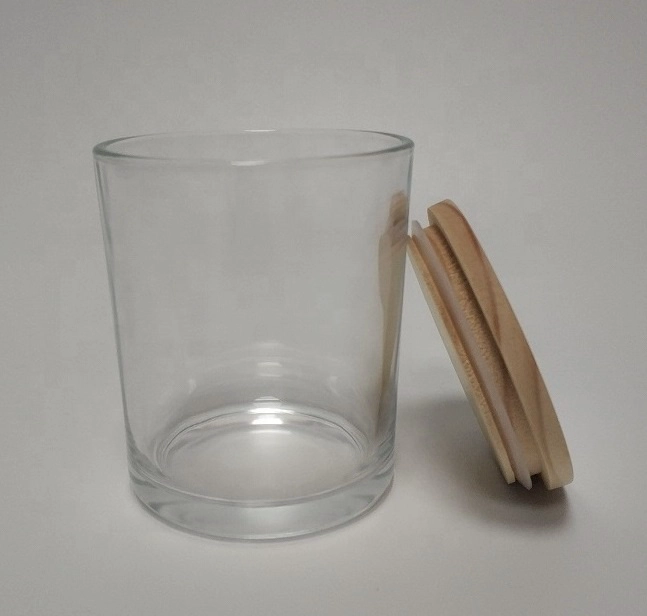 glass candle jar with wooden lid, cylinder 12 oz glass container for candle making