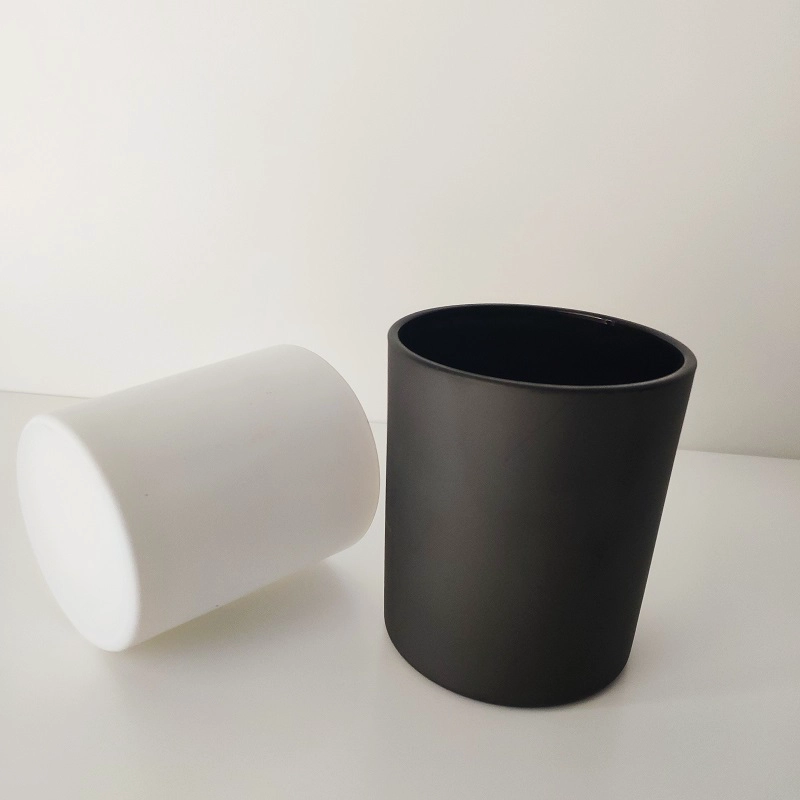 white and black 12 oz glass candle jars, cylinder glass vessels in bulk