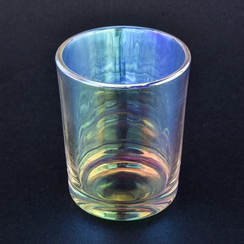 Hot sales iridescent custom finish glass candle jar for candle making