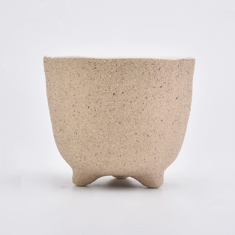 ceramic candle holders wholesale, matte ceramic container with feet