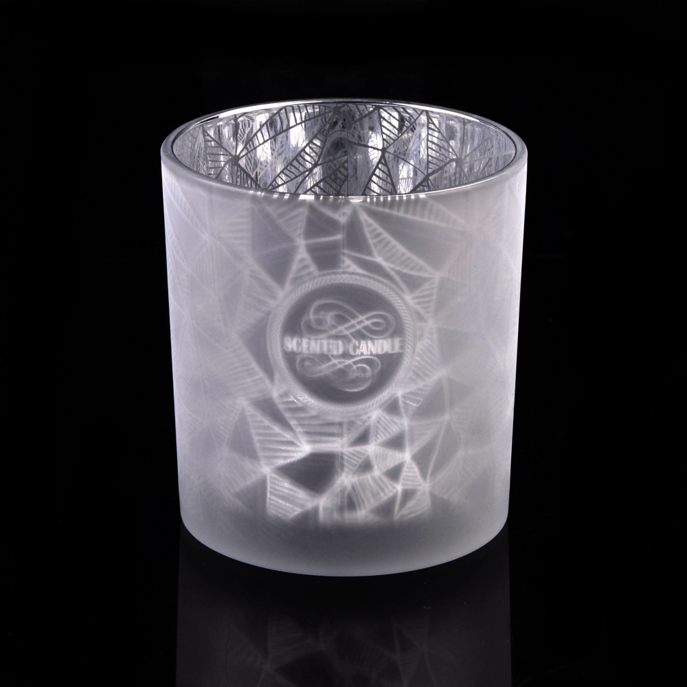 frosted glass candle holders, unique glass candle jar with laser prints
