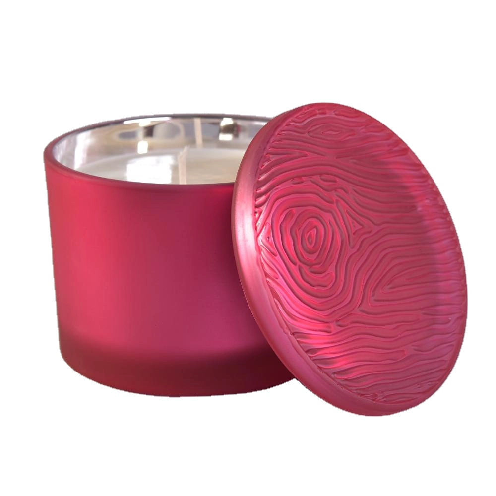 China deep red glass candle holder with lid,  large glass candle container 500ml manufacturer