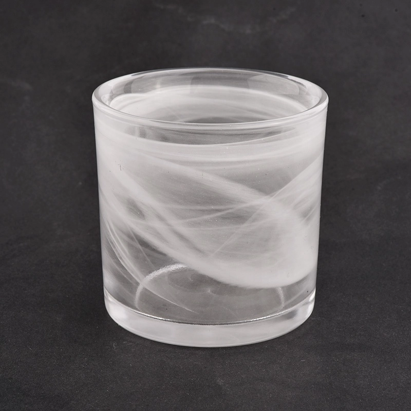hand made glass candle jars with white cloudy finish