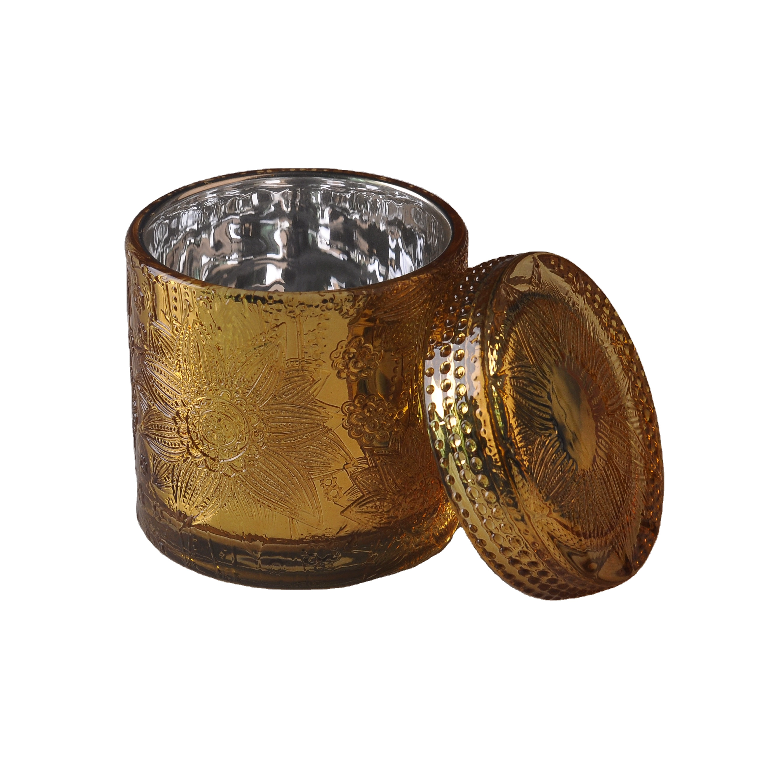 China Sunny glassware luxury engraving custom Glass candle vessel with glass lids manufacturer