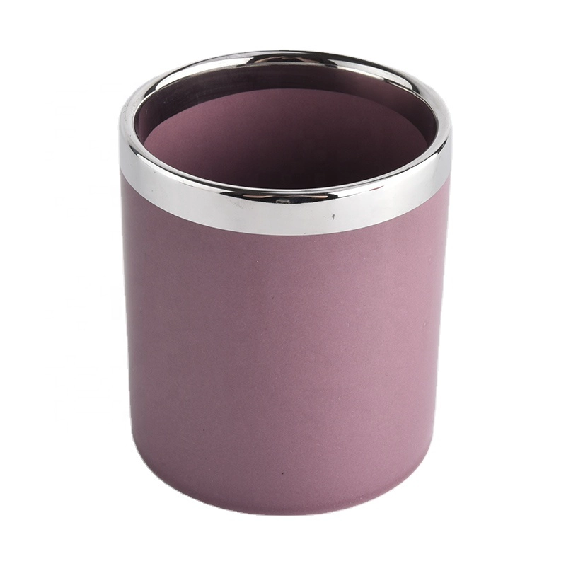 luxury cylinder ceramic candle jar with silver top