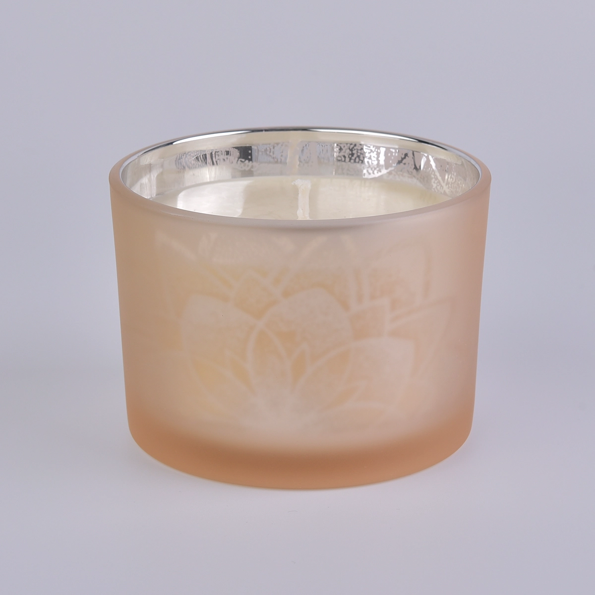 14 oz glass container, decorative glass candle jars electroplated silver inside matte yellow outside
