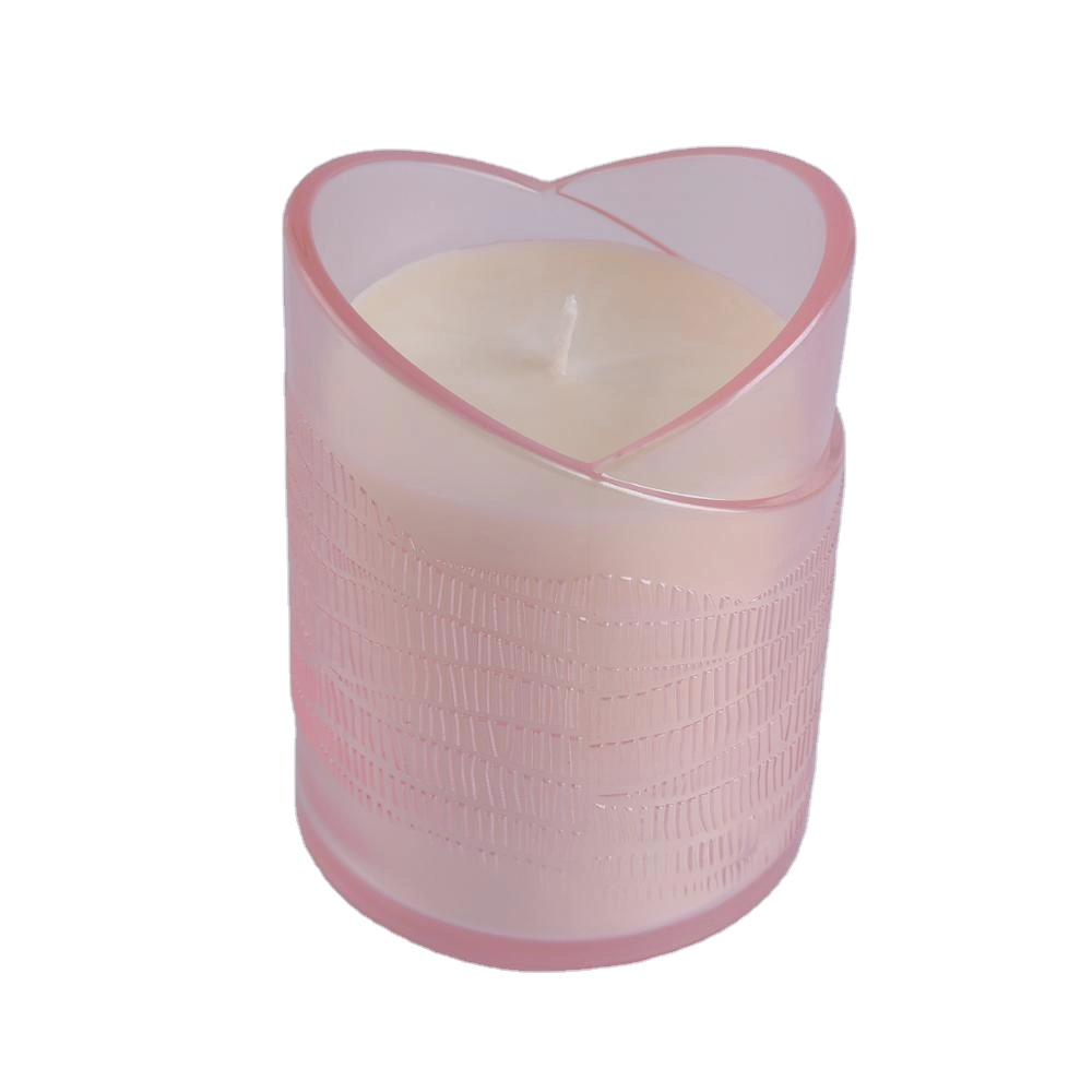 Sunny design pink glass candle holder 14 oz candle jar with lid